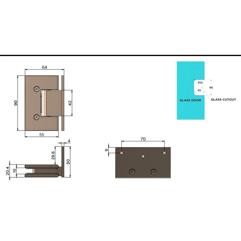 Meir Glass to Wall Shower Door Hinge - Champagne - Image 3