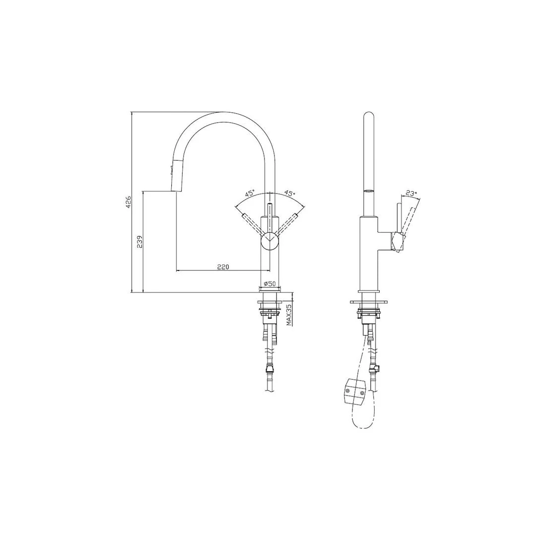 Linsol Halo Pull Out Sink Mixer - Matte Black - Image 2
