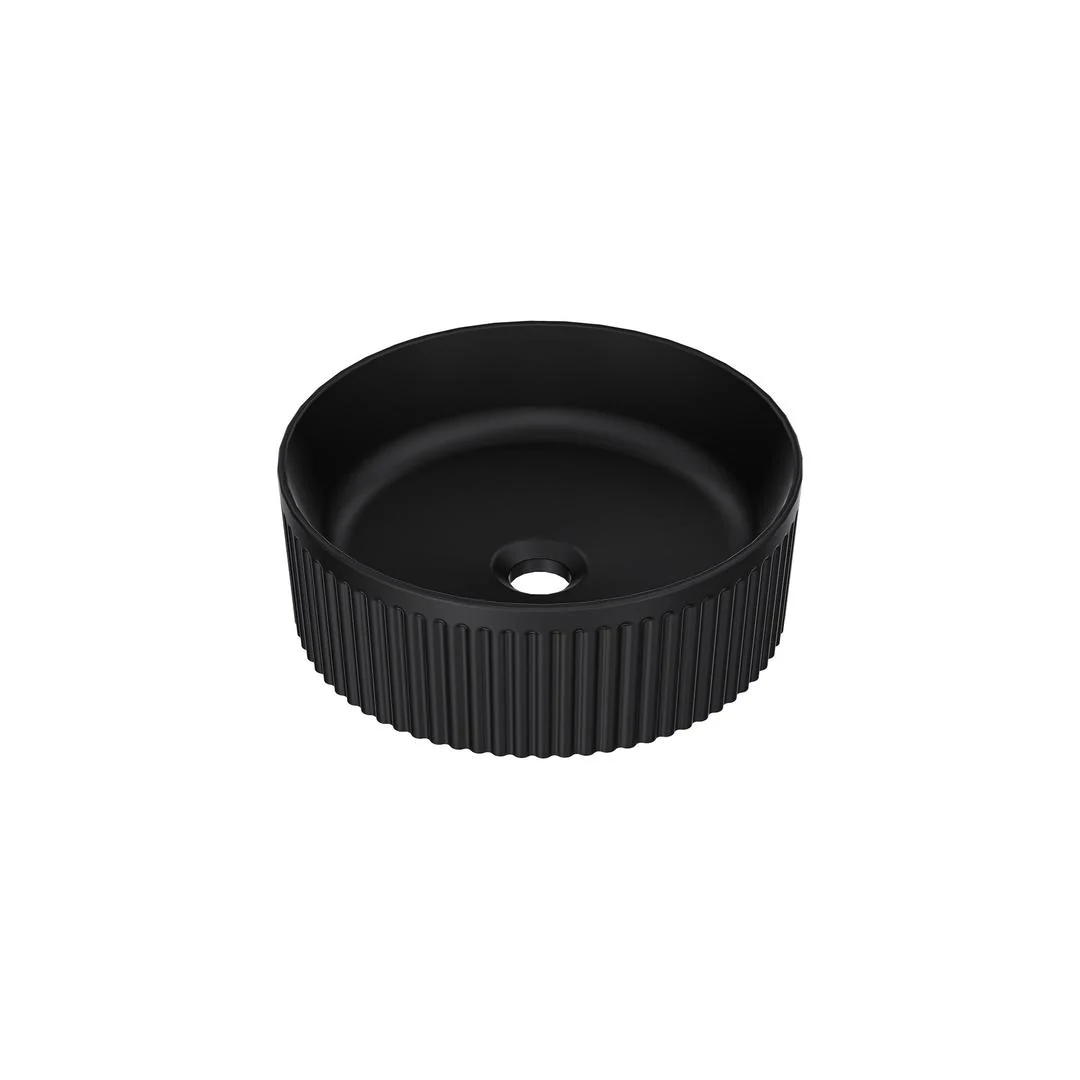 Linsol Infinity 370mm Round Above Counter Fluted Basin - Matte Black