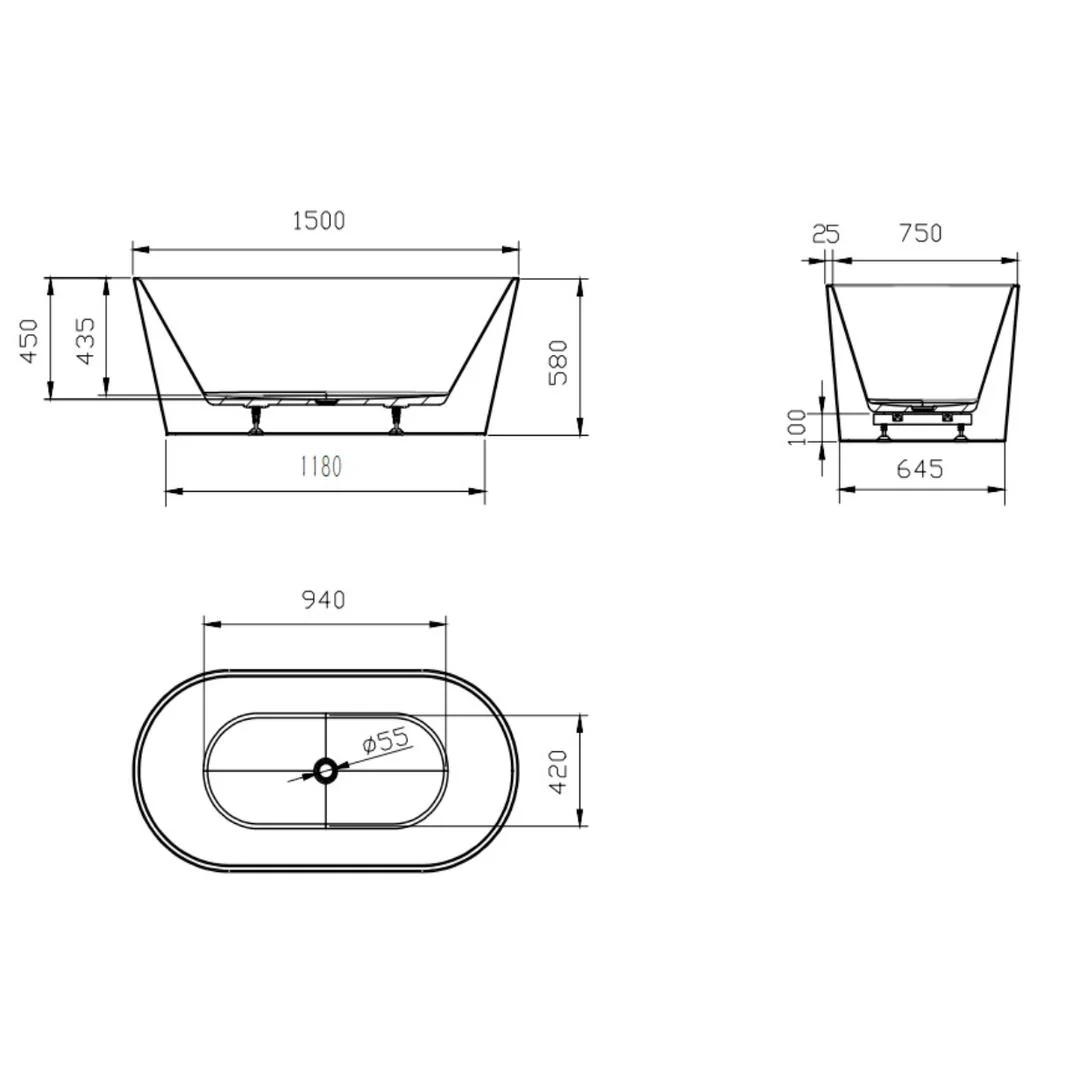 Linsol Joseph 1500mm Freestanding Bath - Gloss White - Image 2