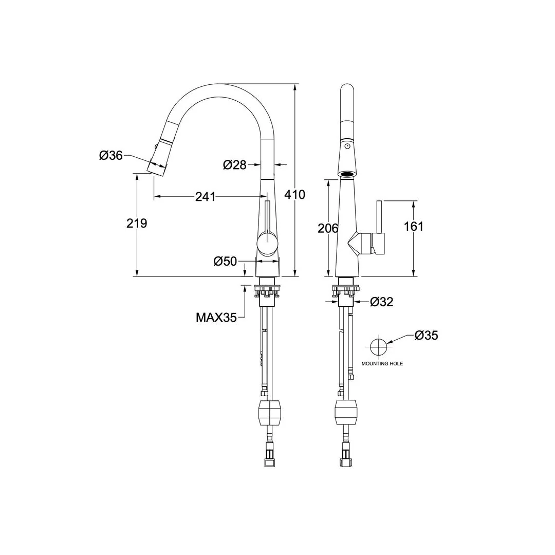 Linsol Kashi Pull Out Sink Mixer - Brushed Brass - Image 3