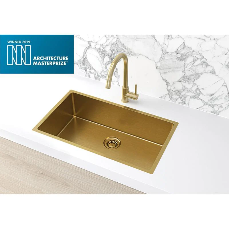 Meir Lavello Kitchen Sink Single Bowl 760 x 440 - PVD Brushed Bronze Gold