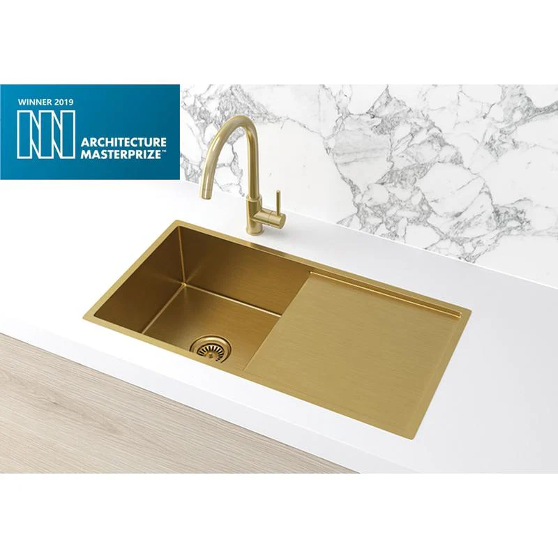 Meir Lavello Kitchen Sink Single Bowl & Drainboard 840 x 440 - Brushed Bronze Gold