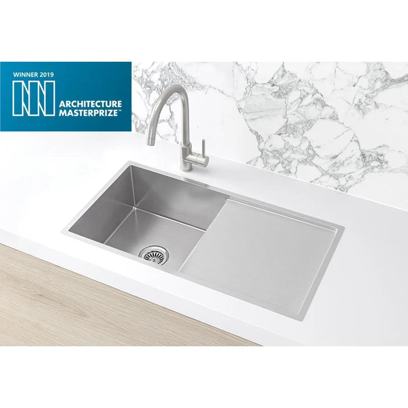 Meir Lavello Kitchen Sink Single Bowl & Drainboard 840 x 440 - PVD Brushed Nickel