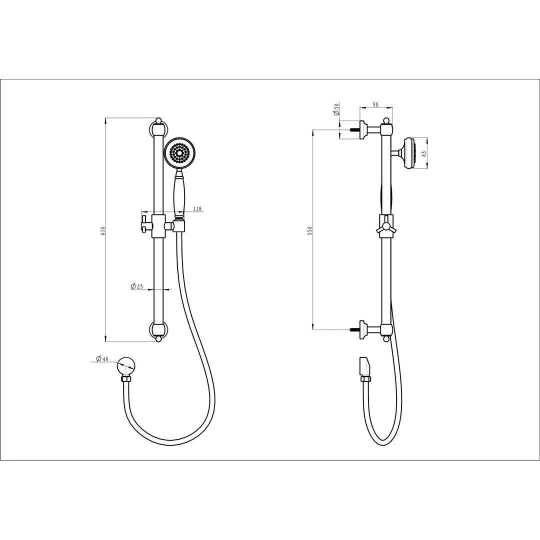 Linsol Klassique Sliding Shower Rail - Chrome - Image 3