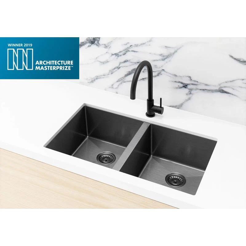 Meir Lavello Kitchen Sink Double Bowl 760 x 440 - Gun Metal Black