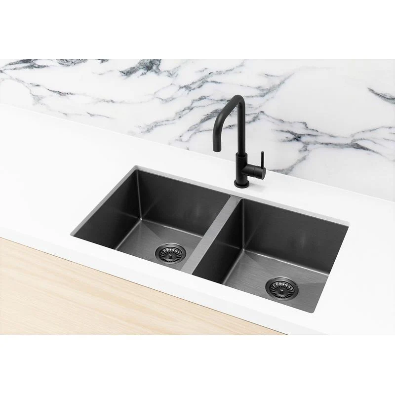 Meir Lavello Kitchen Sink Double Bowl 760 x 440 - Gun Metal Black - Image 2
