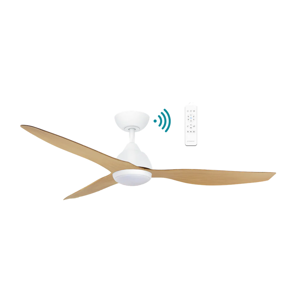 Martec Avoca DC 52″ Smart Ceiling Fan With WIFI Remote Control + LED Light - Matt White/Oak