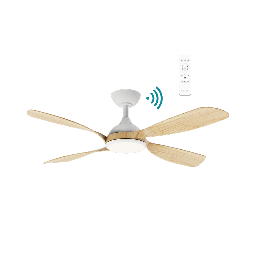 Martec Hampton DC 52″ Smart Ceiling Fan With WIFI Remote Control + LED light - Matt White / Oak