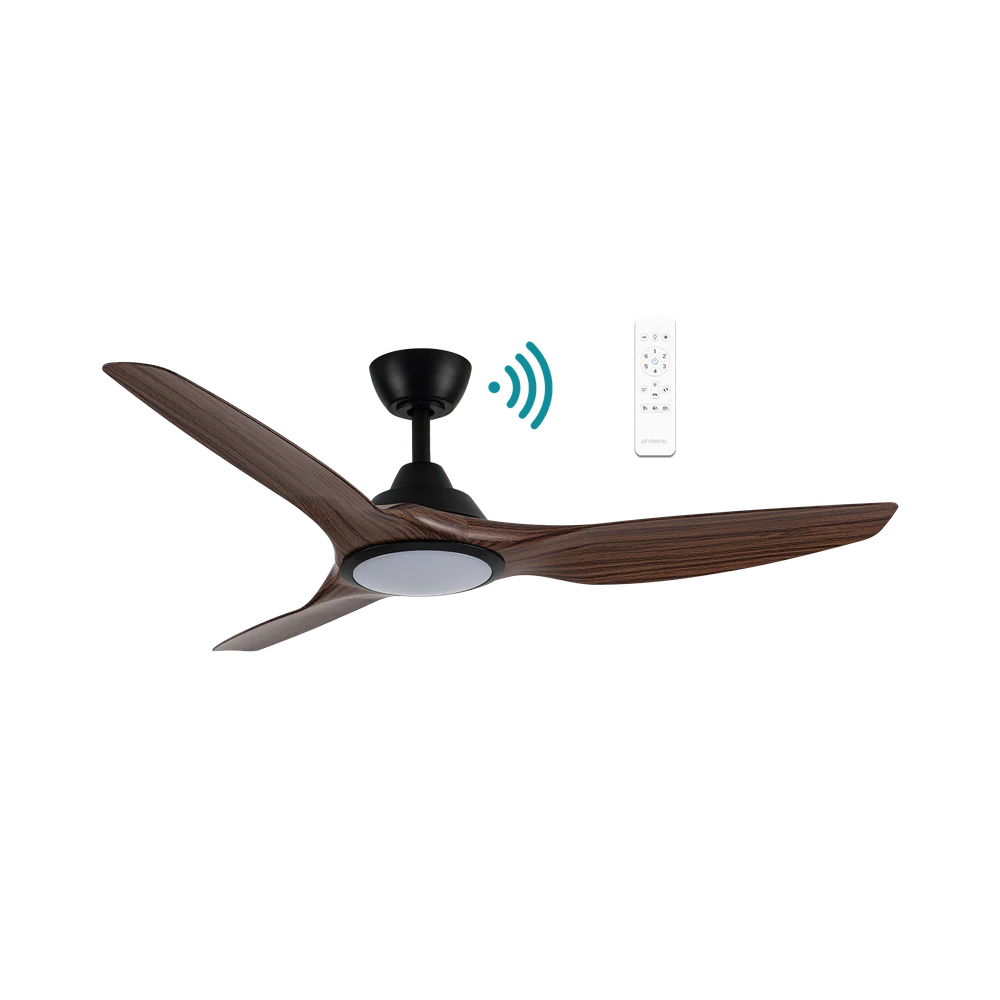 Martec Impact DC 52″ Smart Ceiling Fan With WIFI Remote Control + LED light - Matt Black / Walnut
