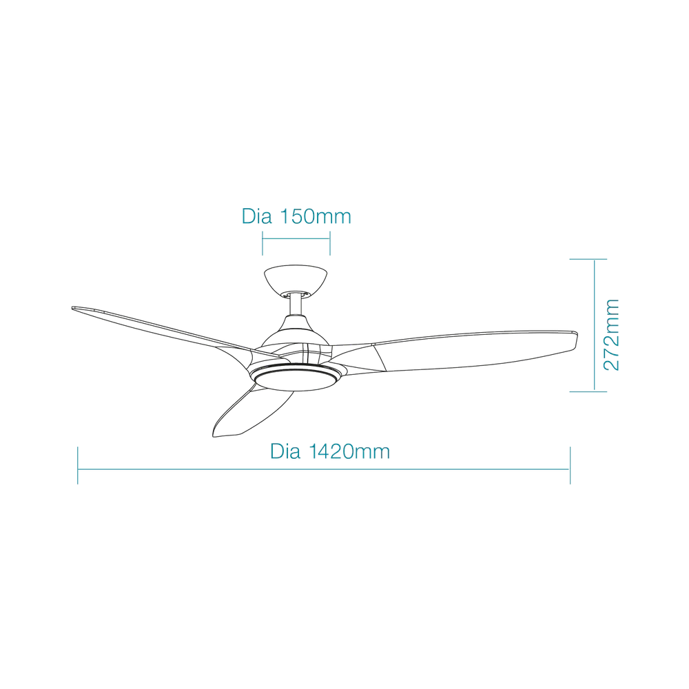 Martec Newport DC 56″ Smart Ceiling Fan With WIFI Remote Control + LED light - Matt Black - Image 2