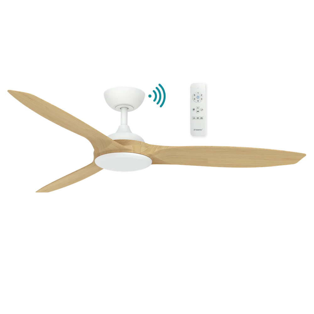 Martec Newport DC 56″ Smart Ceiling Fan With WIFI Remote Control - Matt White / Oak