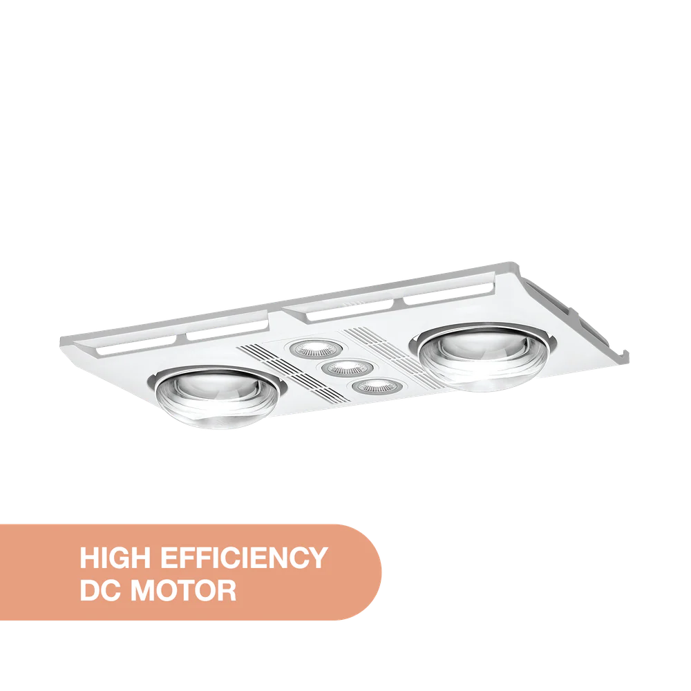 Martec Profile Plus DC 2 3-in-1 Bathroom Heater with 2 Heat Lamps, Exhaust Fan and GU10 LED Light - White