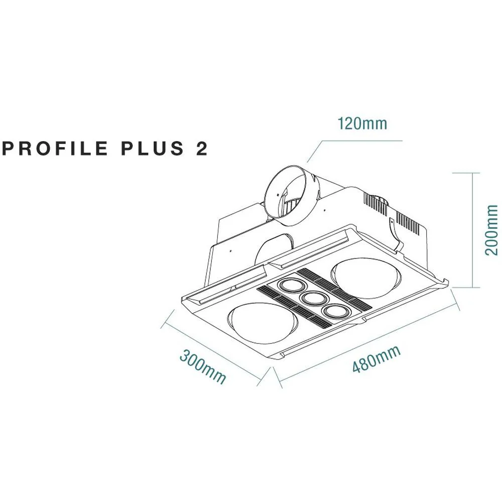 Martec Profile Plus DC 2 3-in-1 Bathroom Heater with 2 Heat Lamps, Exhaust Fan and GU10 LED Light - White - Image 2