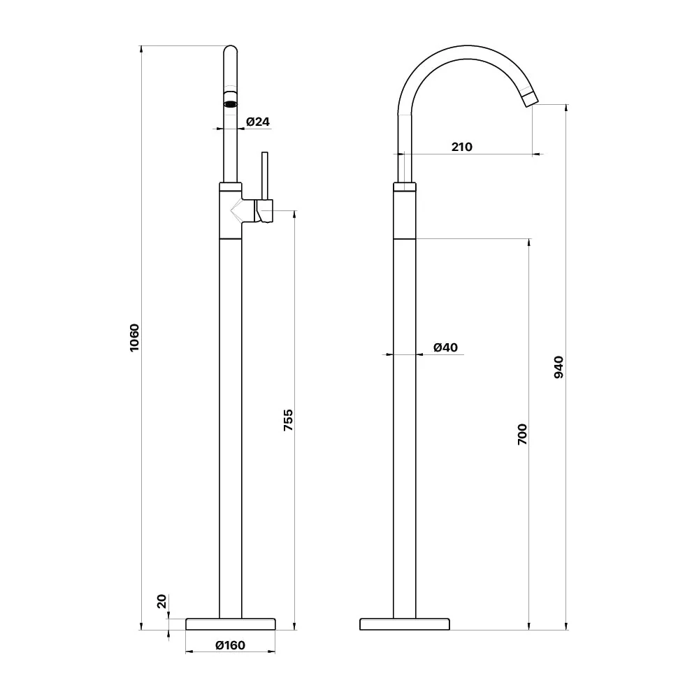 Mixx Matcha Floor Mounted Bath Filler - Matt Black - Image 2