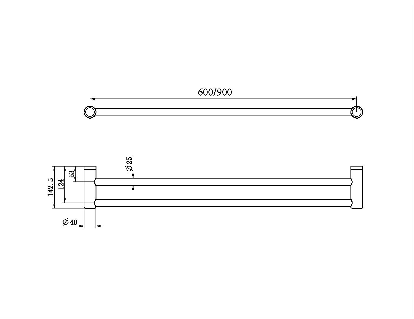 Nero Mecca Care 25mm Double Towel Grab Rail - Black Matte - Image 3