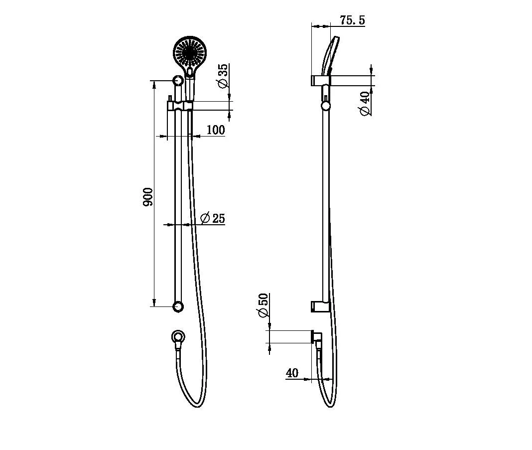Nero Mecca Care 25mm Grab Rail And Adjustable Shower Rail Set 900mm - Chrome - Image 2