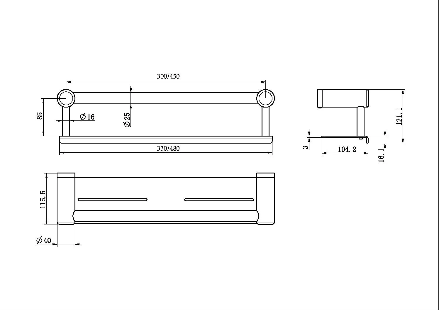 Nero Mecca Care 25mm Grab Rail With Shelf - Brushed Gold - Image 3