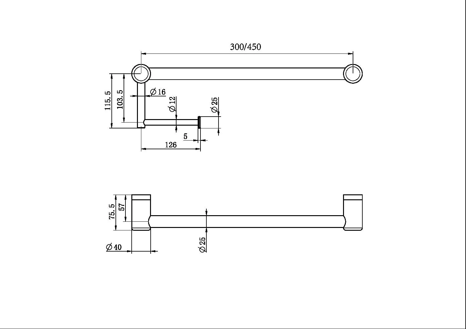 Nero Mecca Care 25mm Toilet Roll Rail - Gun Metal - Image 3