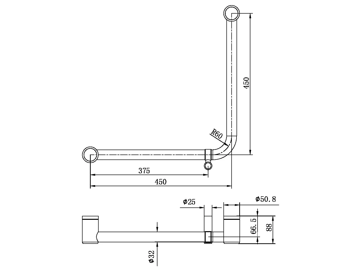 Nero Mecca Care 32mm Ambulant 90 Degree Bent Tube Grab Rail 450x450mm - Gun Metal - Image 2