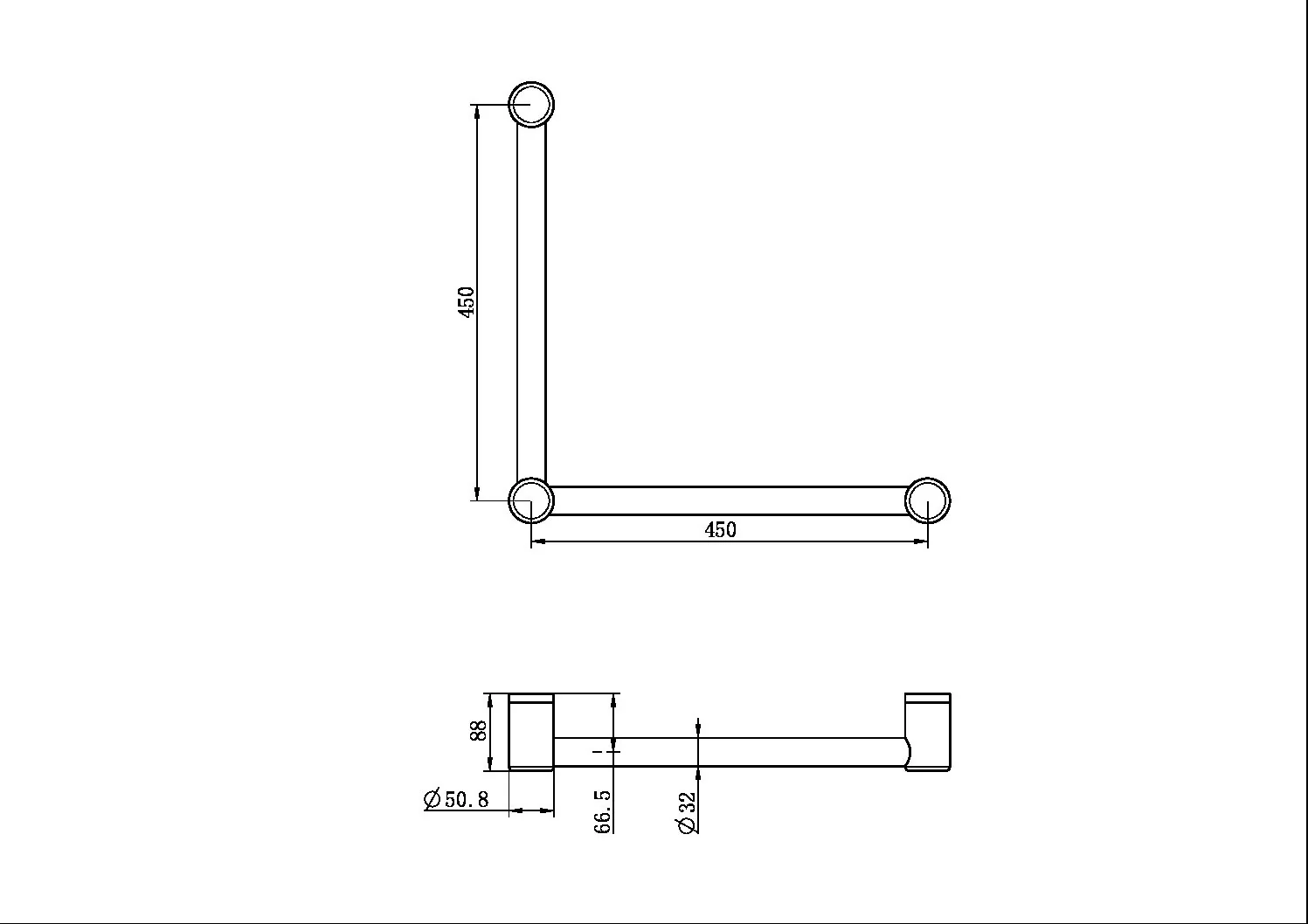 Nero Mecca Care 32mm Ambulant Toilet Grab Rail 90 Degree 450x450mm - Brushed Bronze - Image 3