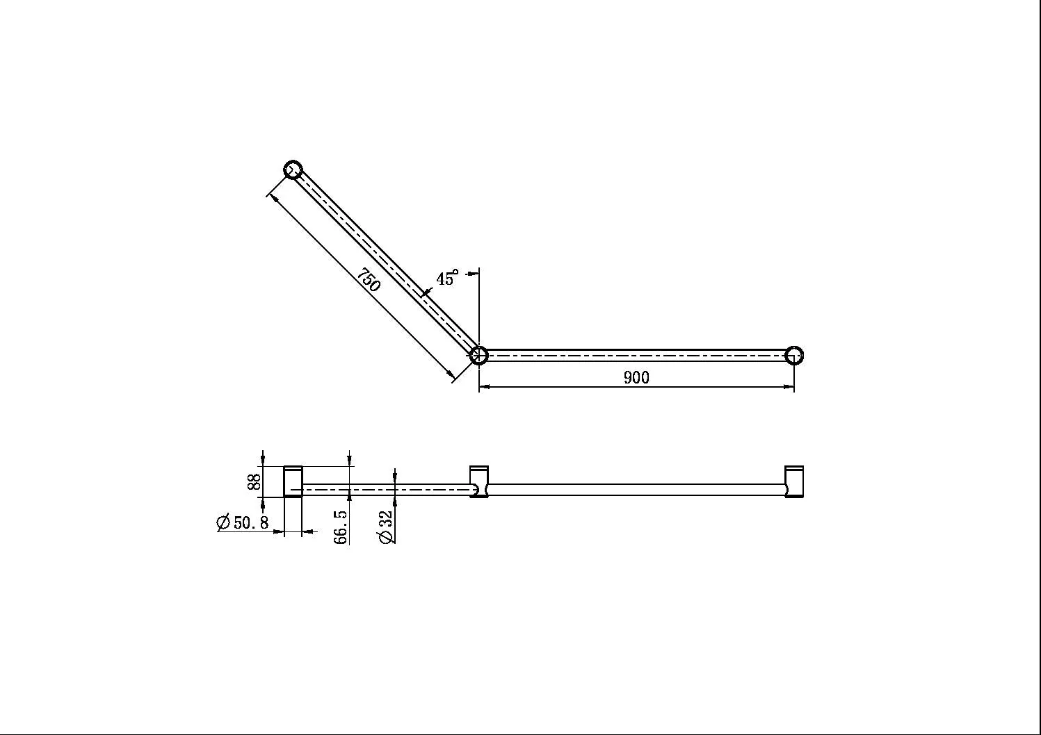 Nero Mecca Care 32mm Dda Grab Rail Set 45 Degree 750x900mm - Brushed Bronze - Image 3