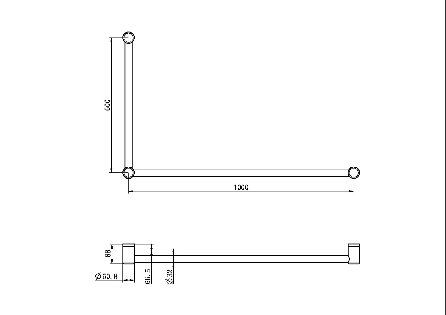 Nero Mecca Care 32mm Dda Grab Rail Set 90 Degree 600x1000mm - Brushed Nickel - Image 3