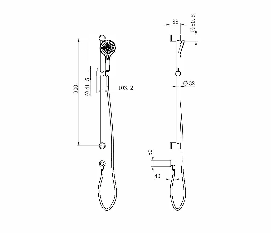 Nero Mecca Care 32mm Grab Rail And Adjustable Shower Rail Set 900mm - Gun Metal - Image 2
