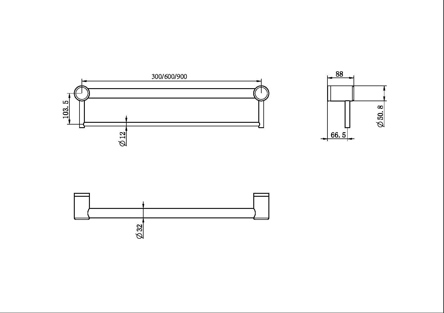 Nero Mecca Care 32mm Grab Rail With Towel Holder - Black Matte - Image 3