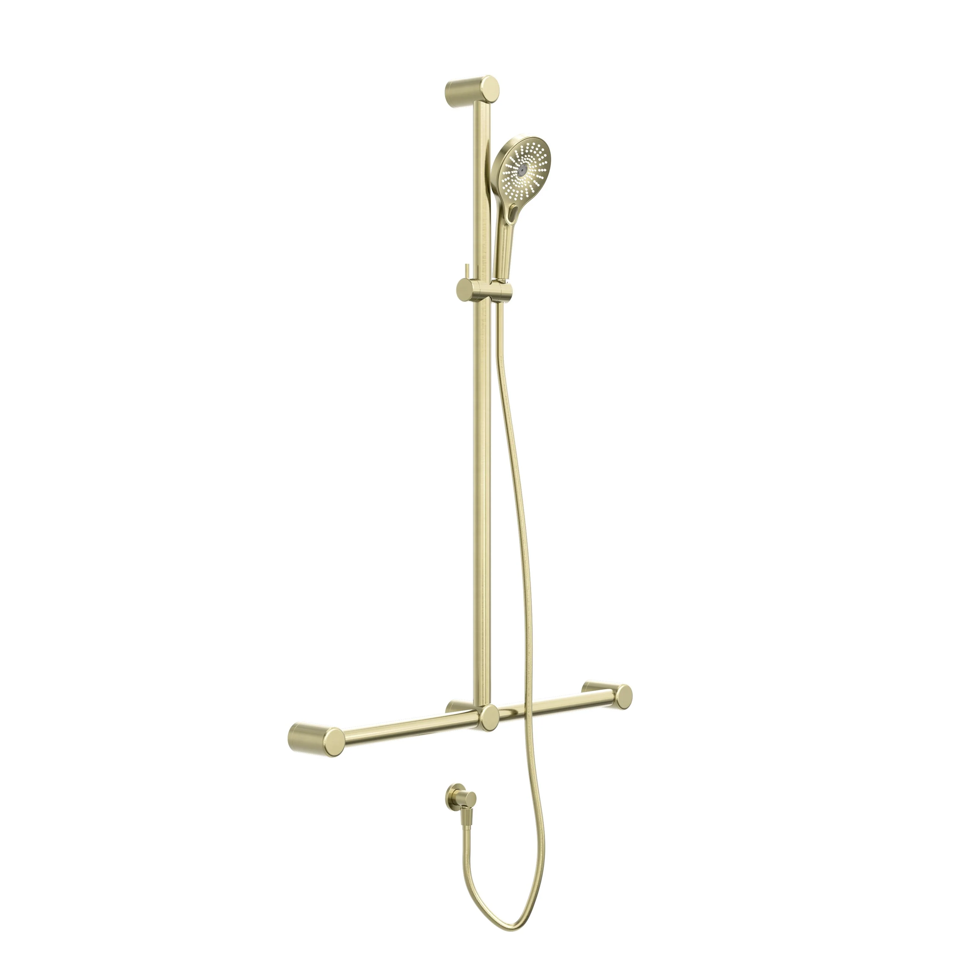 Nero Mecca Care 32mm T Bar Grab Rail And Adjustable Shower Set 1100x750mm - Brushed Gold