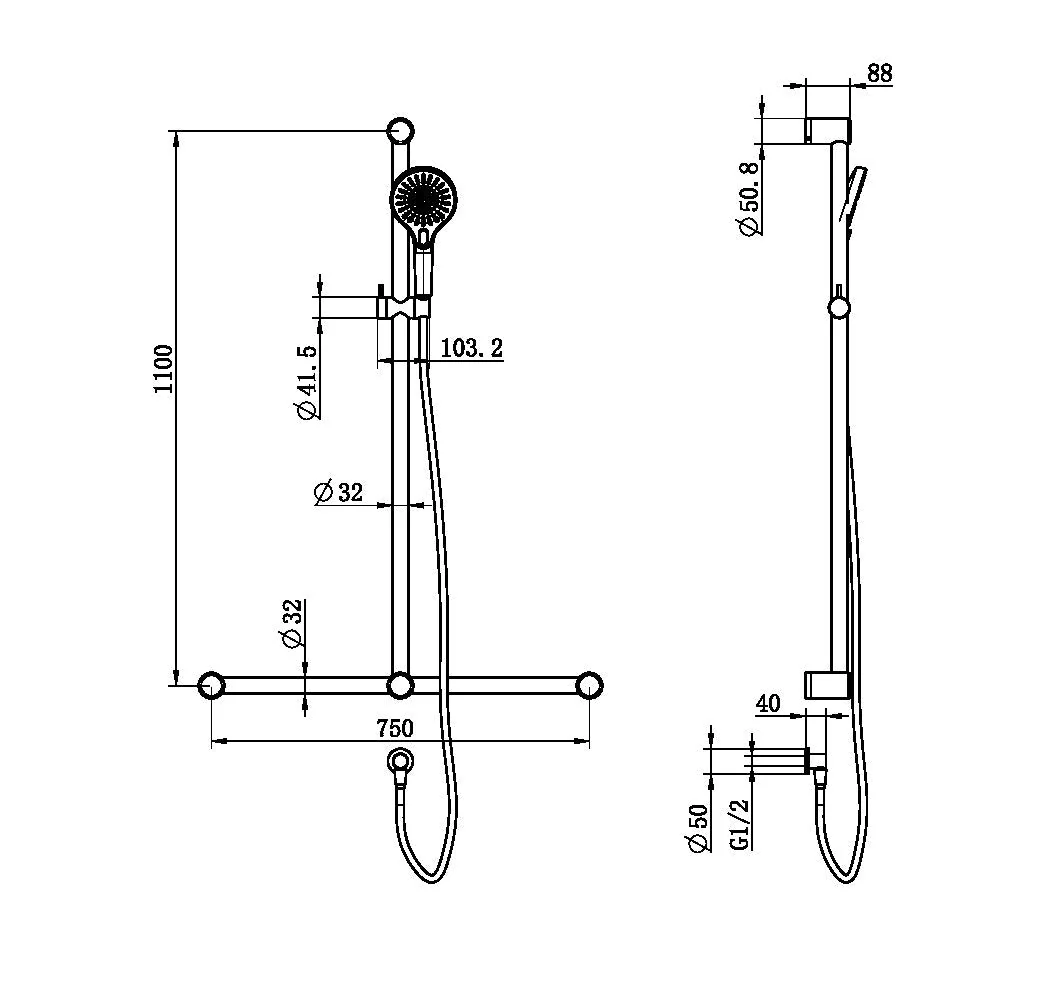 Nero Mecca Care 32mm T Bar Grab Rail And Adjustable Shower Set 1100x750mm - Brushed Gold - Image 2