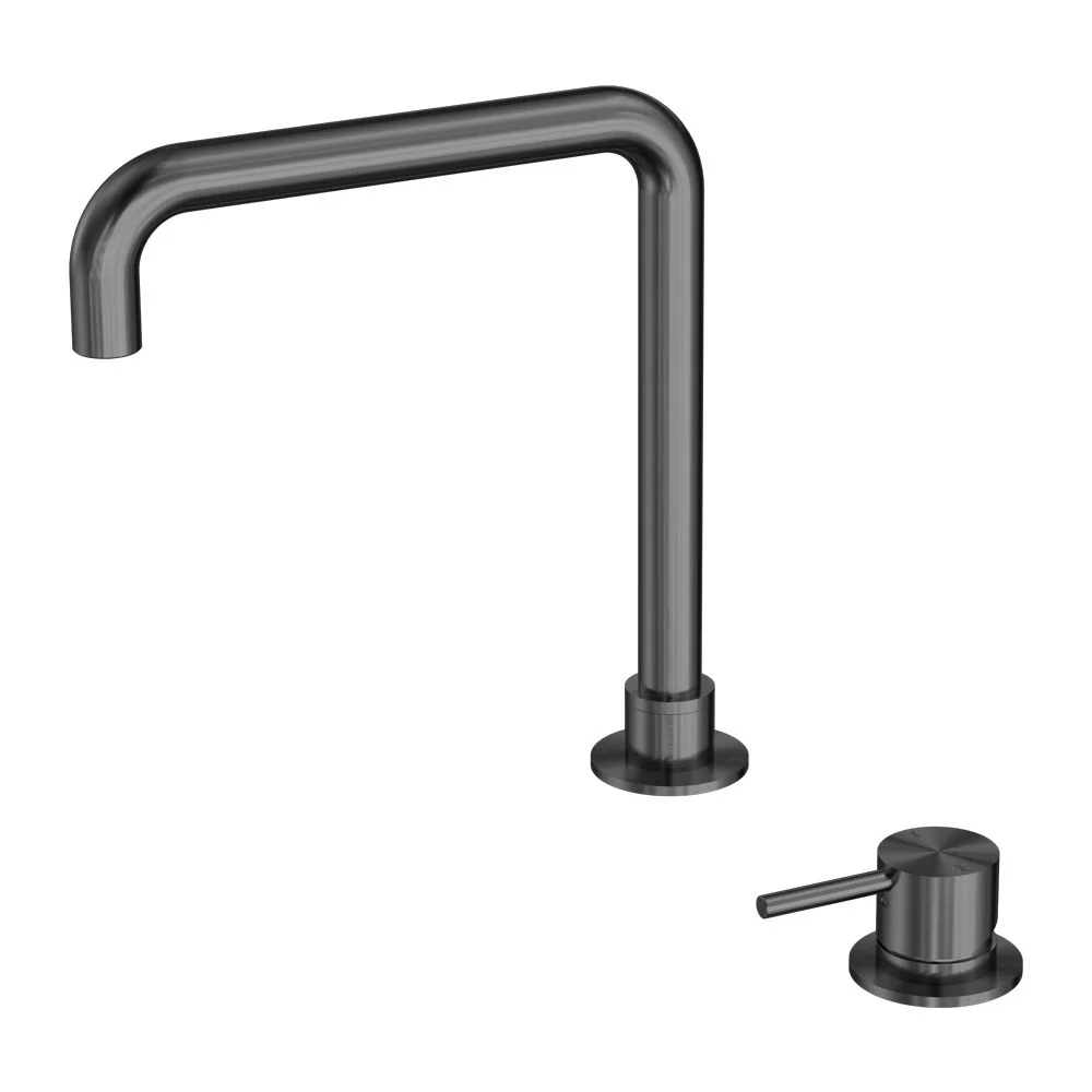 Nero Mecca Hob Basin Mixer Square Swivel Spout - Gun Metal