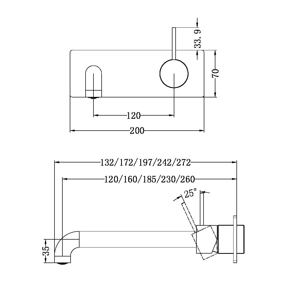 Nero Mecca Wall Basin/Bath Mixer Handle Up (Trim Kit Only) - Brushed Bronze - Image 2