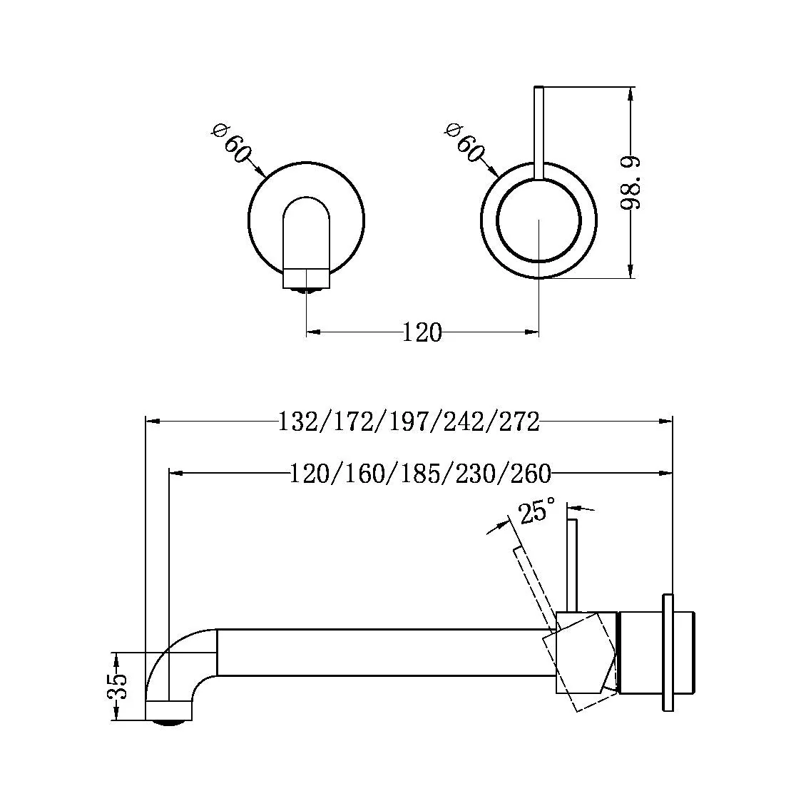 Nero Mecca Wall Basin/Bath Mixer Separate Back Plate Handle Up (Trim Kit Only) - White Matte - Image 2