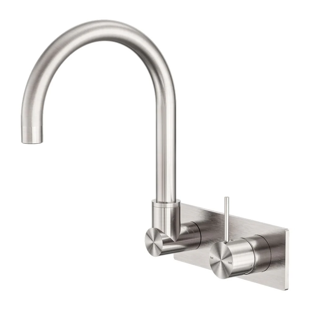 Nero Mecca Wall Basin/Bath Mixer Swivel Spout Handle Up - Brushed Nickel