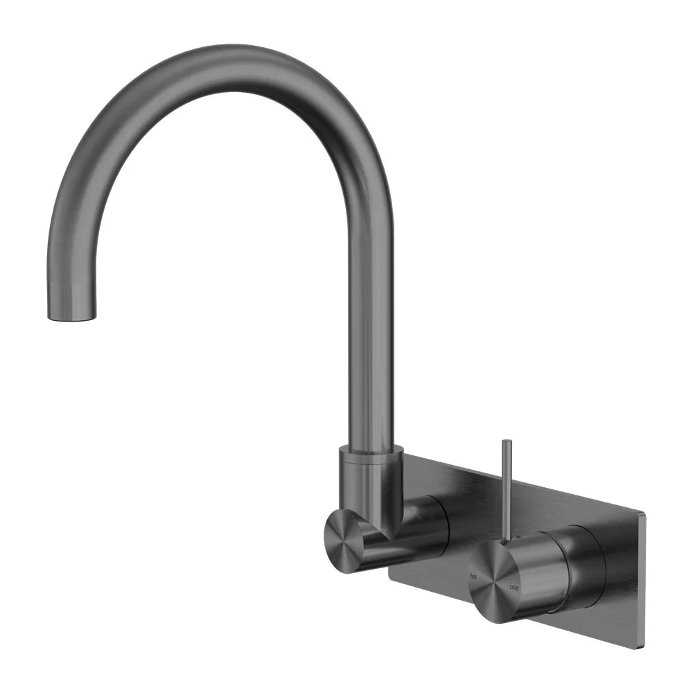 Nero Mecca Wall Basin/Bath Mixer Swivel Spout Handle Up - Gun Metal