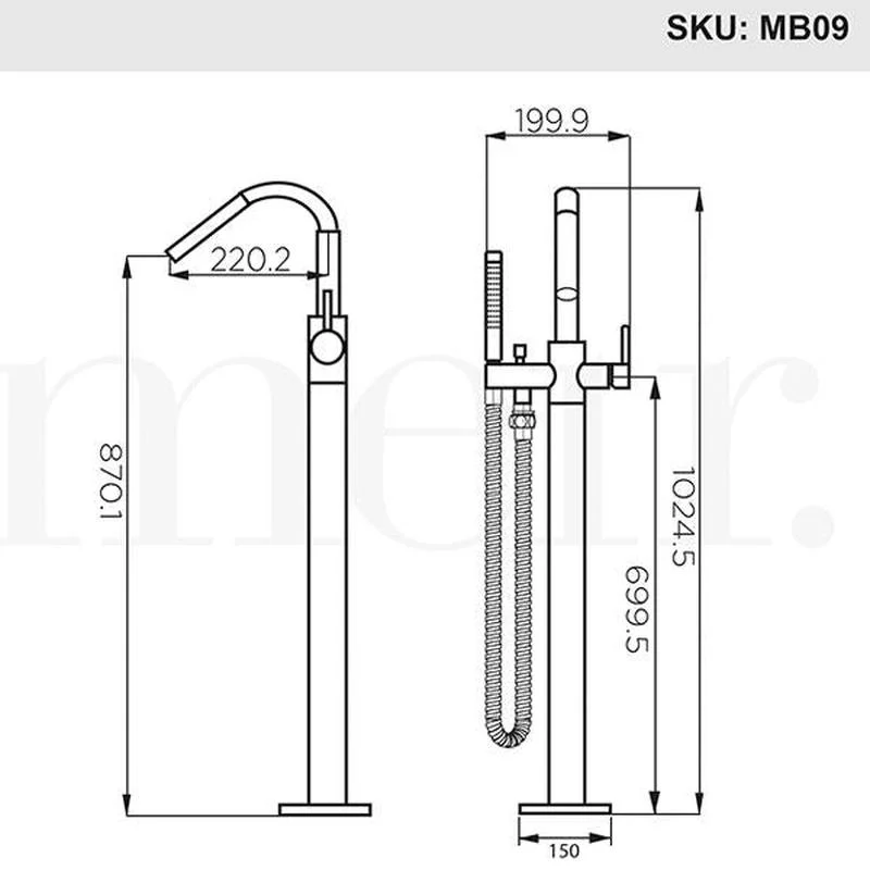 Meir Freestanding Round Bath Mixer Tap with Hand Spray - Champagne - Image 3