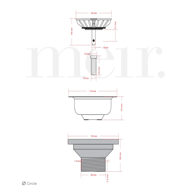 Meir Kitchen Sink Strainer and Waste Plug Basket with Stopper - Brushed Nickel - Image 2