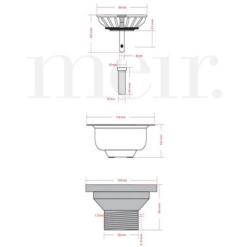 Meir Kitchen Sink Strainer and Waste Plug Basket with Stopper - Gun Metal - Image 2