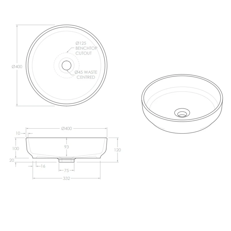 ADP Monroe 400mm Above Counter Basin - Matte Ivory - Image 4