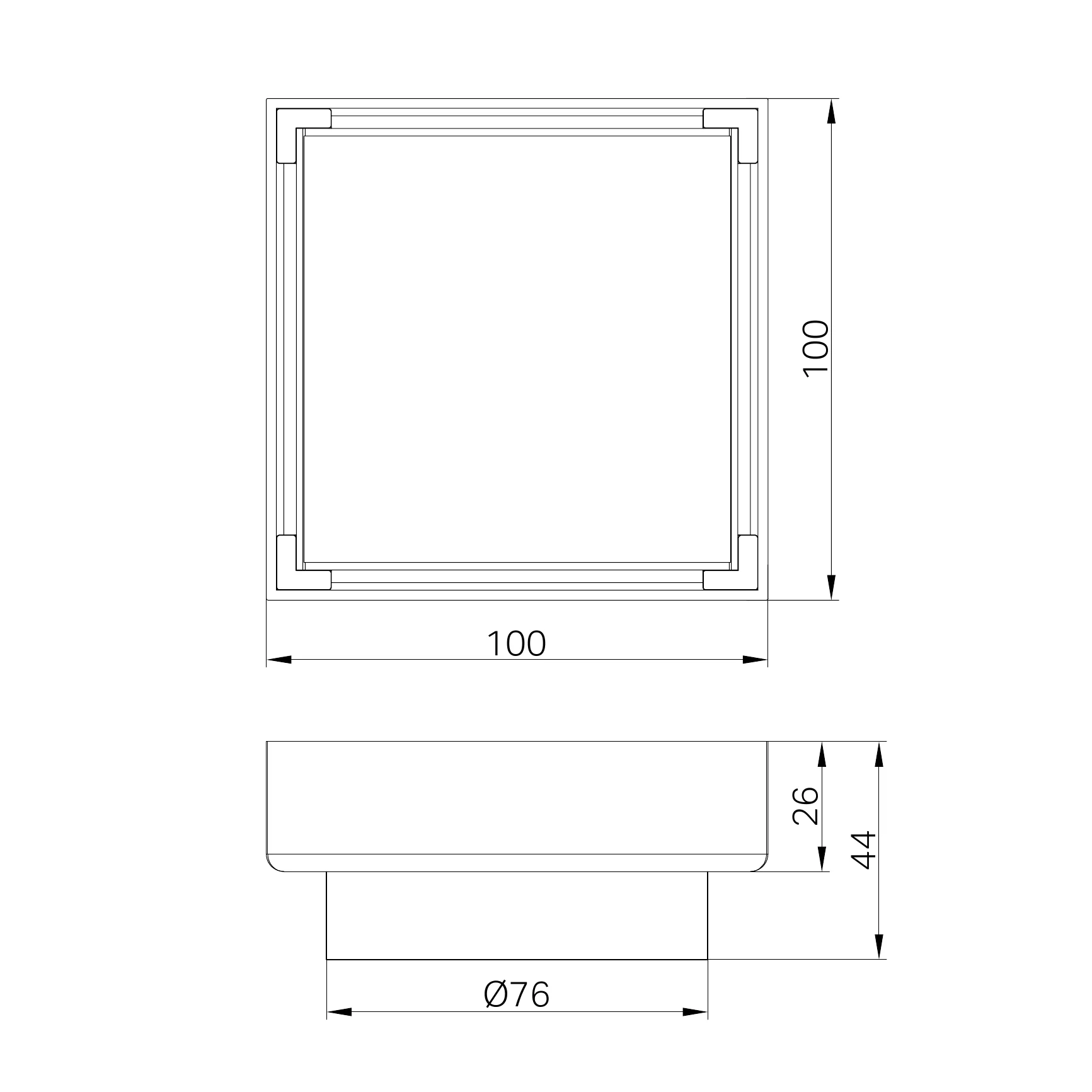 Nero 100mm Square Tile Insert Floor Waste 80mm Outlet - Brushed Nickel - Image 2