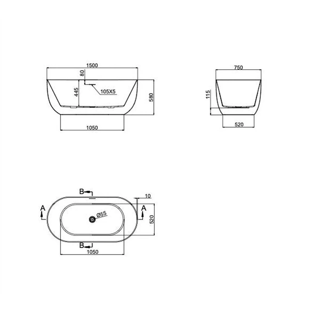 Linsol Nora 1500mm Freestanding Bath - Gloss White - Image 2