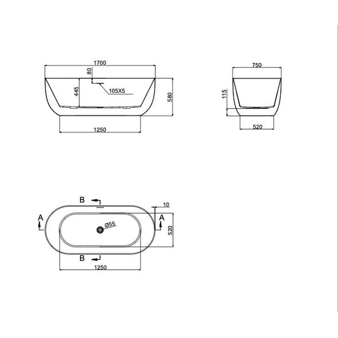 Linsol Nora 1700mm Freestanding Bath - Matte White - Image 2