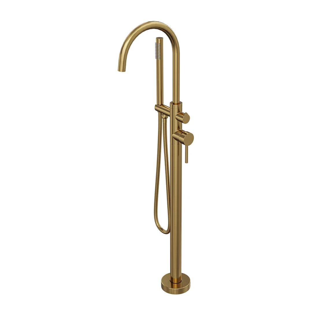 Linsol Nure Freestanding Bath Filler with Hand Shower - Brushed Brass