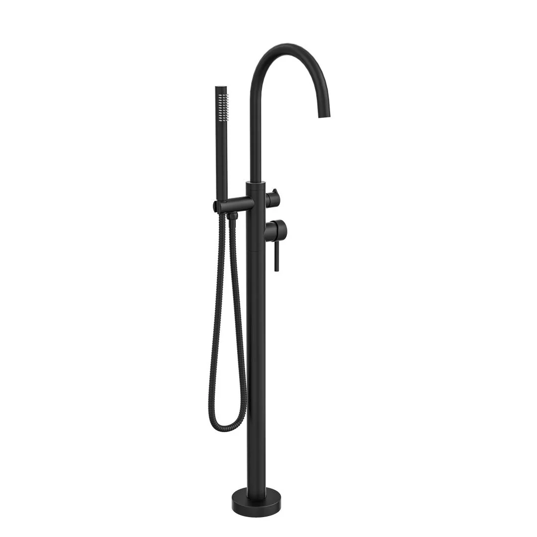 Linsol Nure Freestanding Bath Filler with Hand Shower - Matte Black - Image 2