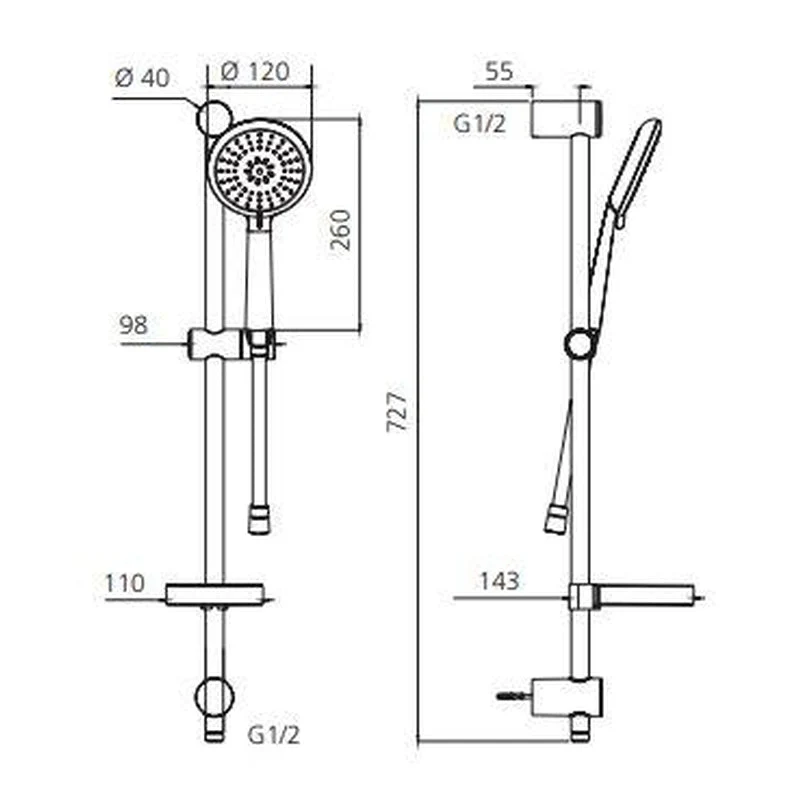 Oliveri Copenhagen Chrome Hand Shower With Rail - Image 2