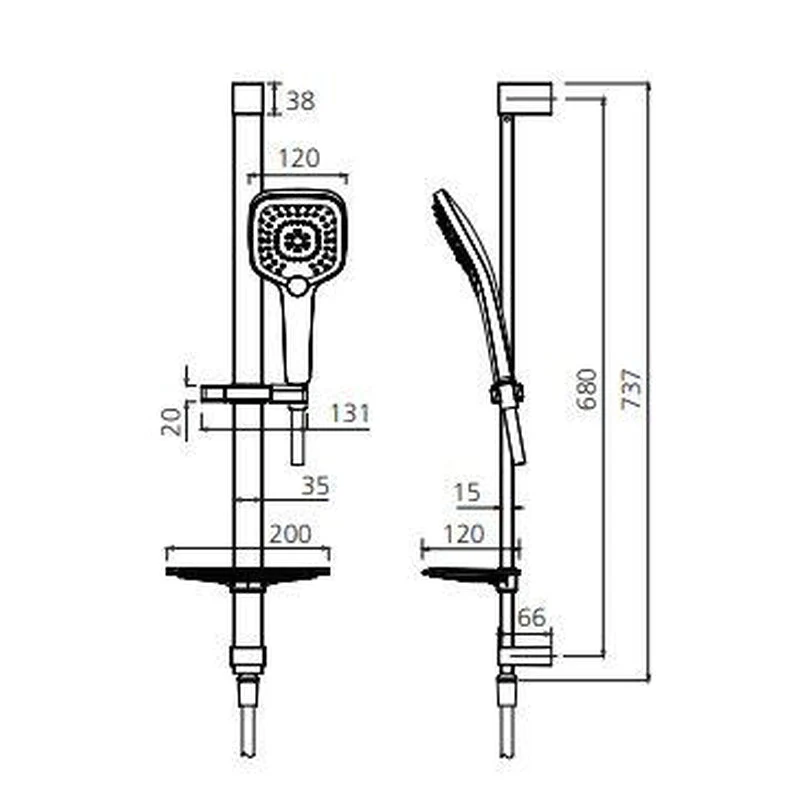 Oliveri Monaco Hand Shower With Rail - Chrome - Image 2