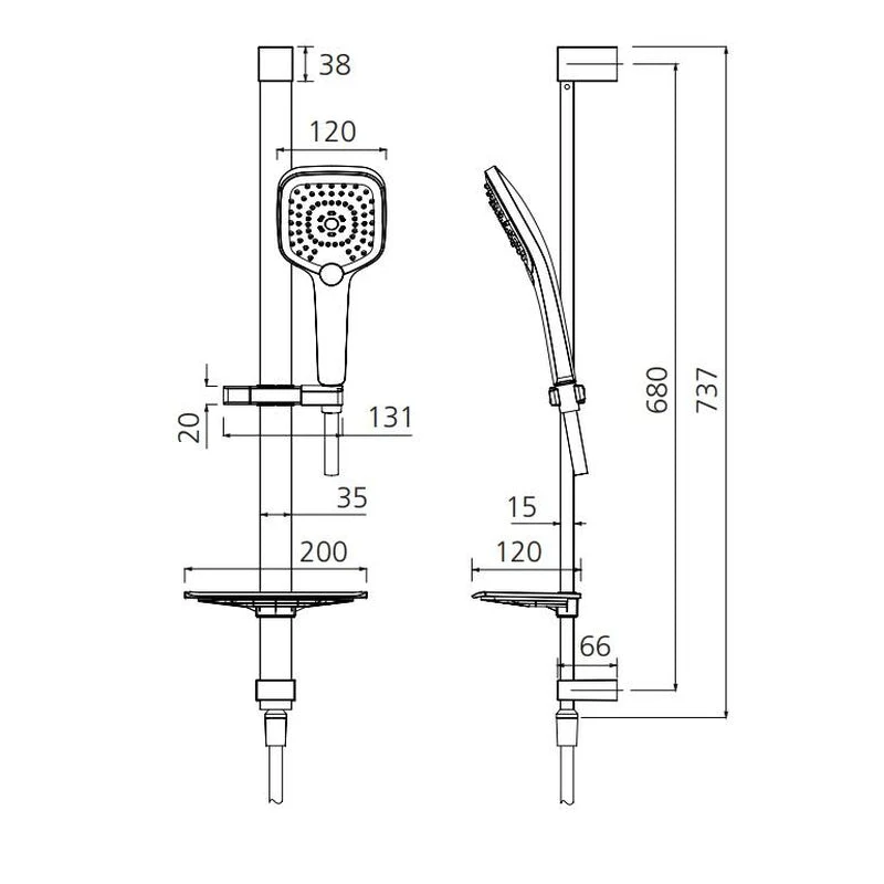 Oliveri Monaco Hand Shower With Rail - Black Matte - Image 2