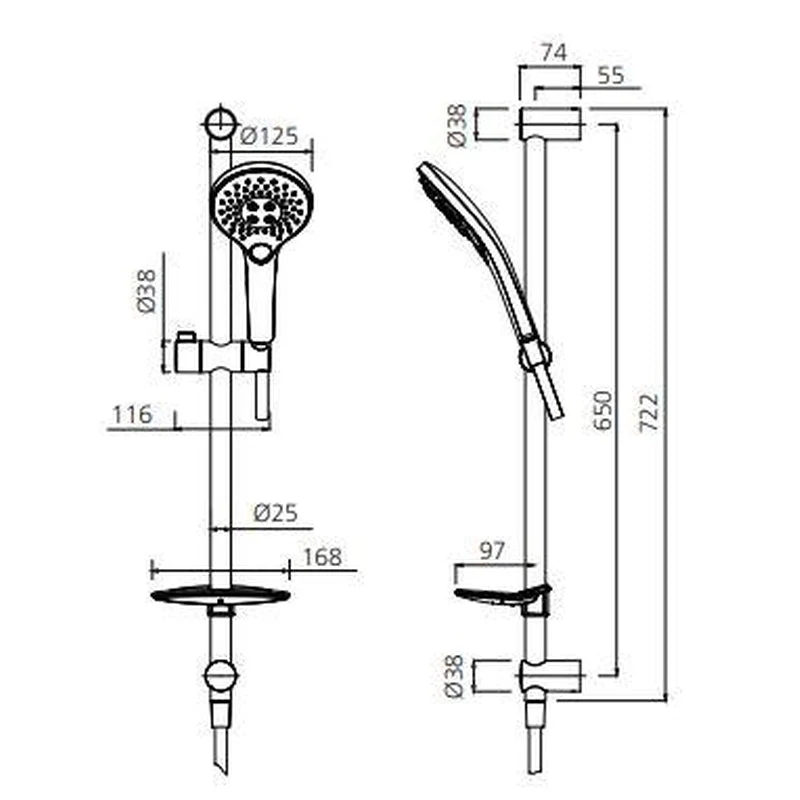 Oliveri Rome Hand Shower With Rail - Chrome - Image 2