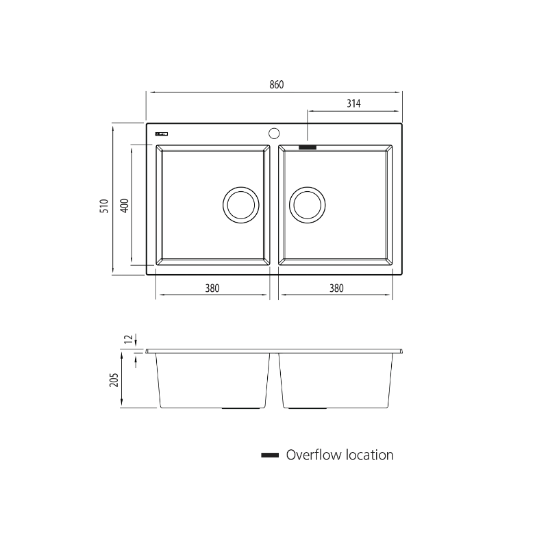 Oliveri Santorini Double Bowl Topmount Sink - Black - Image 2